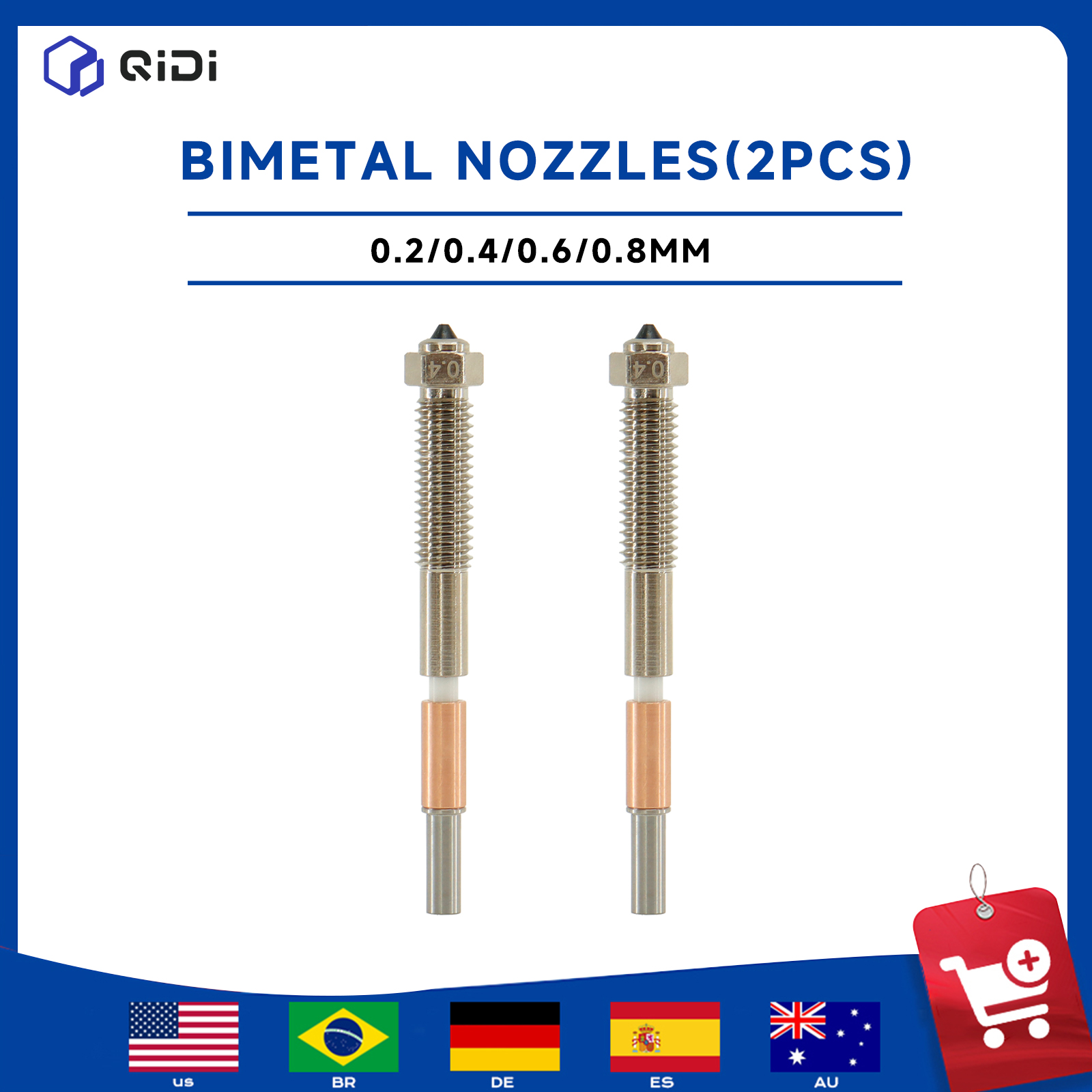 3D Printer Hotend Kit - Комплект из 2 биметаллических сопел QIDI